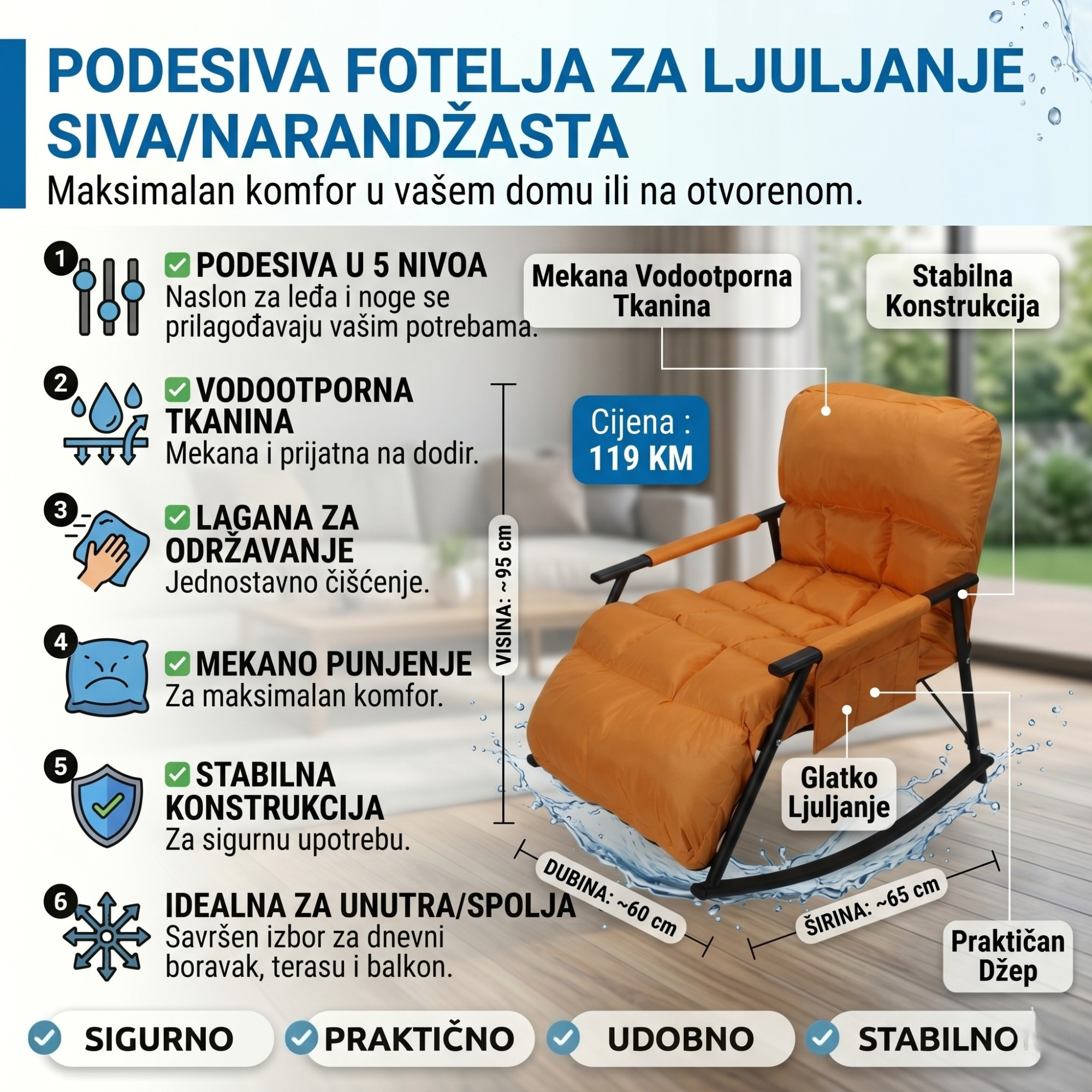 Podesiva Fotelja za Ljuljanje - Premijum Ugođaj u Vašem Domu