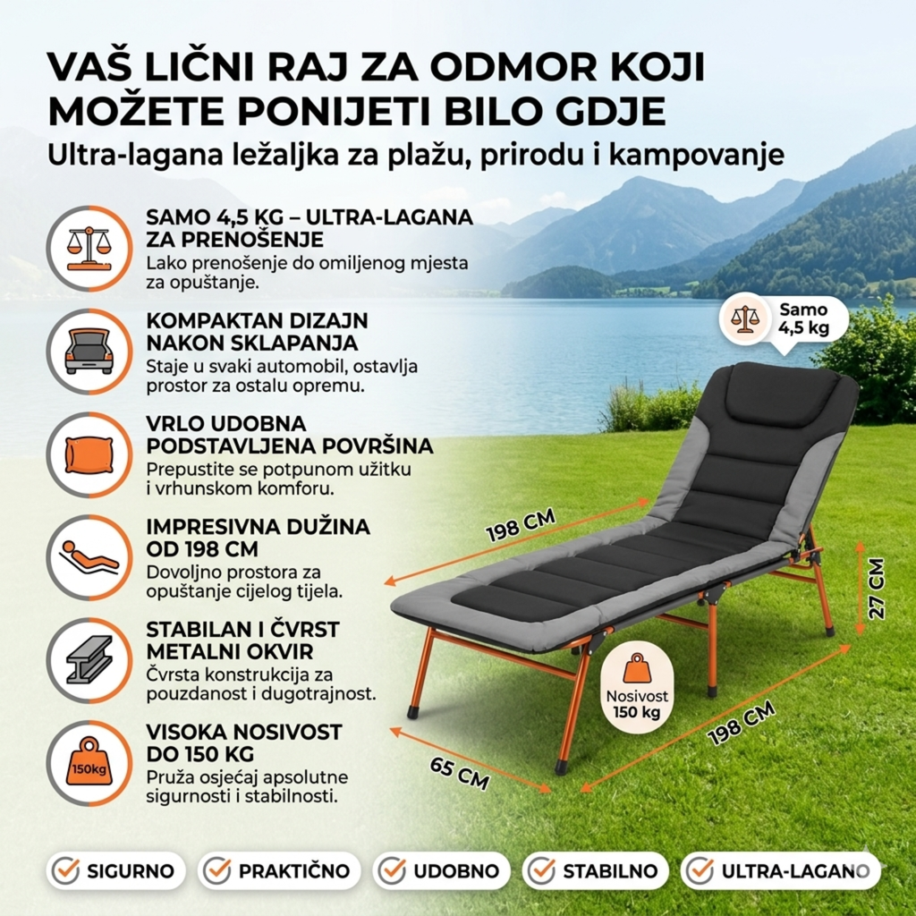 Sklopiva Ležaljka/Krevet - Lagana za Nošenje Bilo Gde