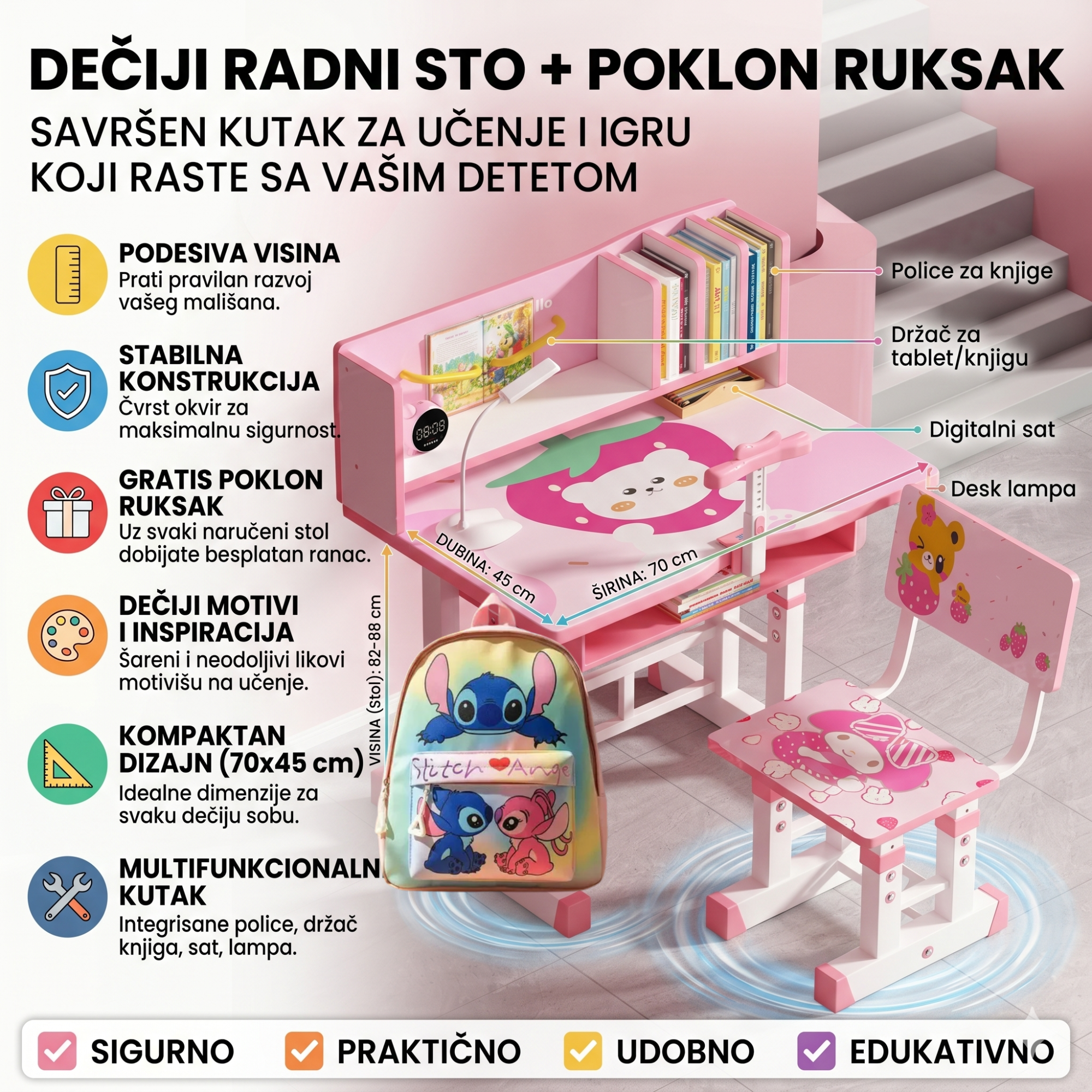 Dječiji Radni Stol + GRATIS Ruksak