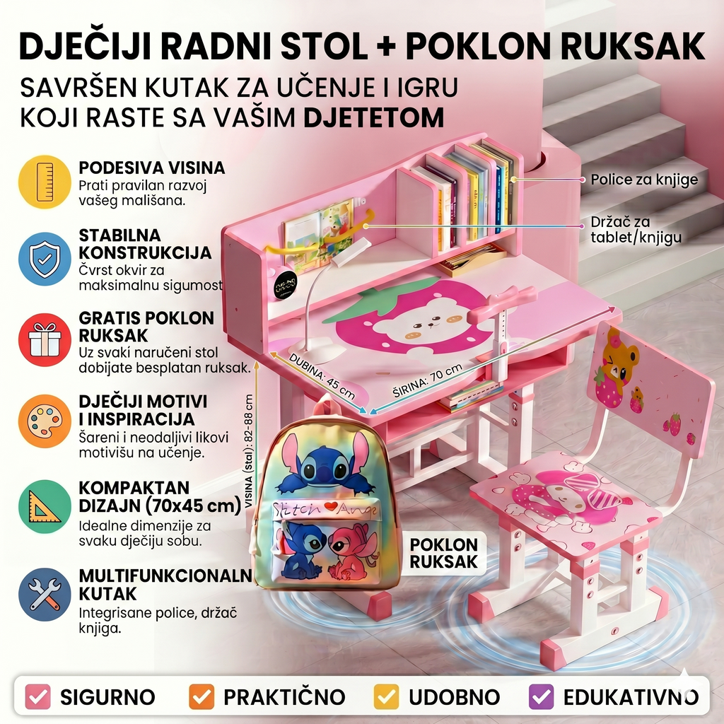 Dječiji Radni Stol + GRATIS Ruksak