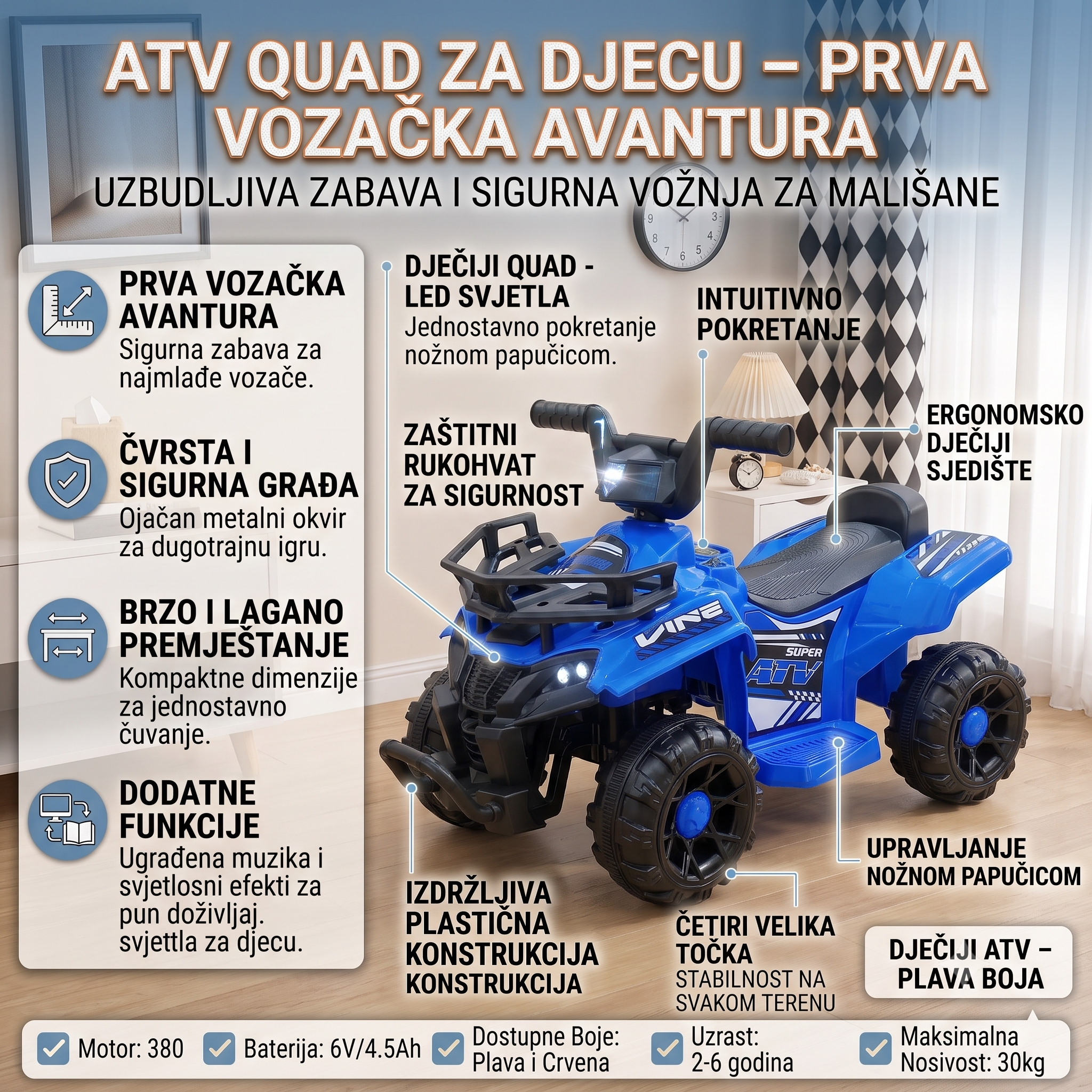 ATV Quad za djecu – plavi/crveni