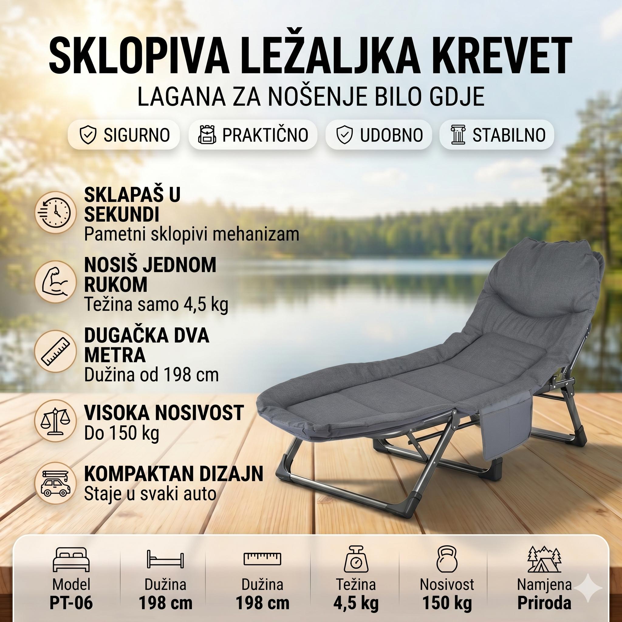 Sklopiva Ležaljka/Krevet - Lagana za Nošenje Bilo Gdje
